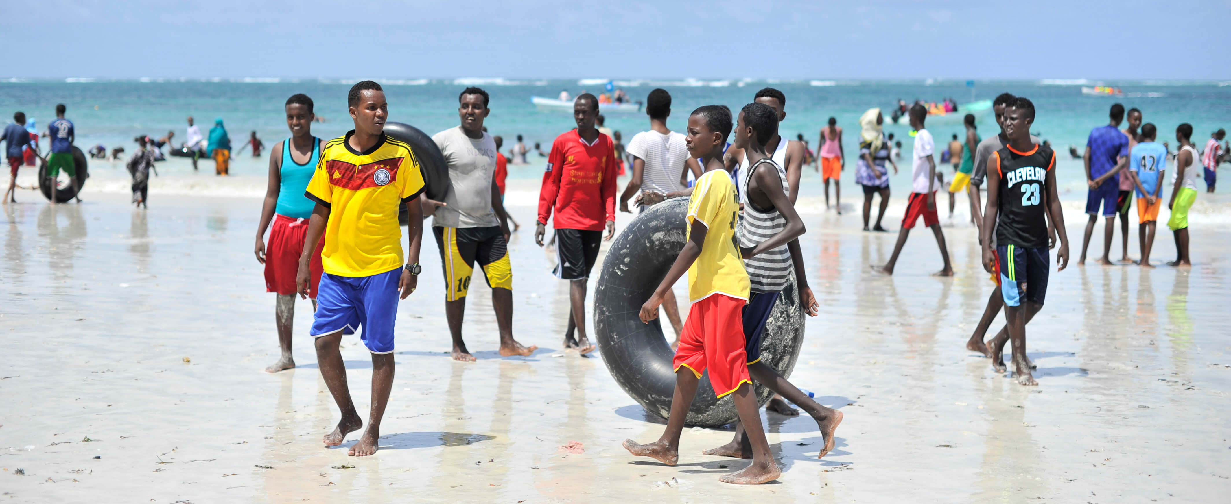 People gathering at the Lido beach of Mogadishu, Somalia.